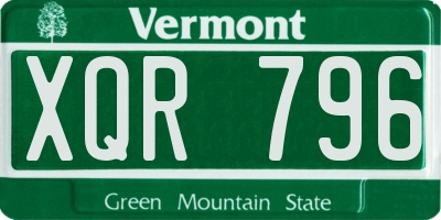 VT license plate XQR796