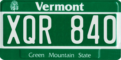 VT license plate XQR840