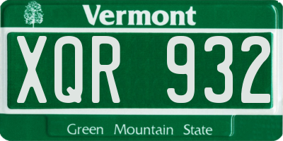 VT license plate XQR932