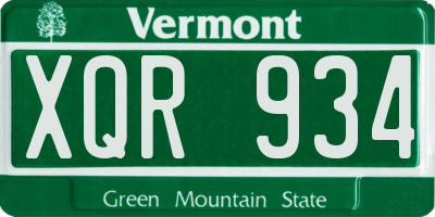 VT license plate XQR934