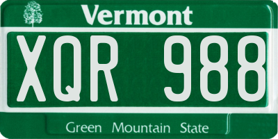 VT license plate XQR988