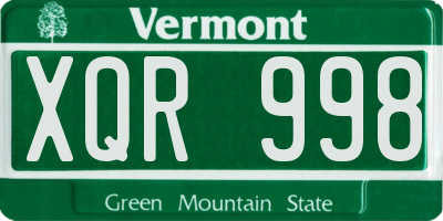 VT license plate XQR998