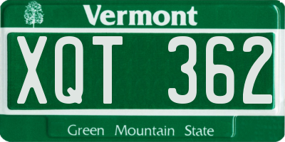 VT license plate XQT362