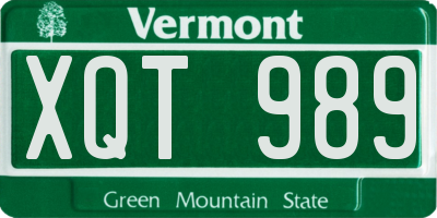 VT license plate XQT989