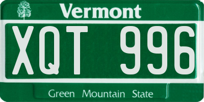 VT license plate XQT996