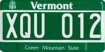 VT license plate XQU012
