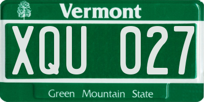 VT license plate XQU027