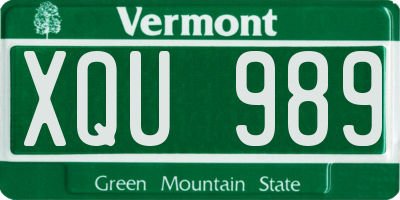 VT license plate XQU989