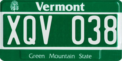VT license plate XQV038