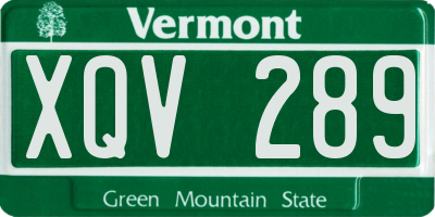 VT license plate XQV289