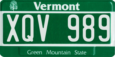 VT license plate XQV989
