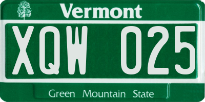 VT license plate XQW025