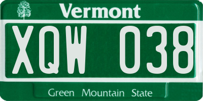 VT license plate XQW038
