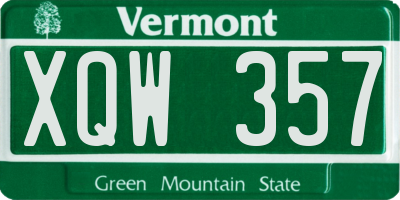 VT license plate XQW357
