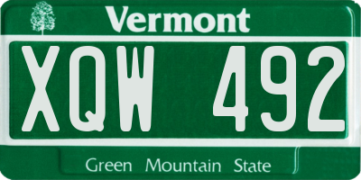 VT license plate XQW492