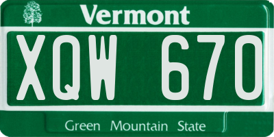VT license plate XQW670