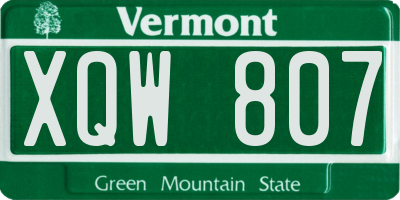 VT license plate XQW807