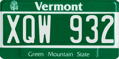 VT license plate XQW932