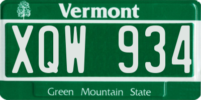 VT license plate XQW934