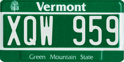 VT license plate XQW959