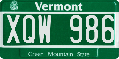 VT license plate XQW986