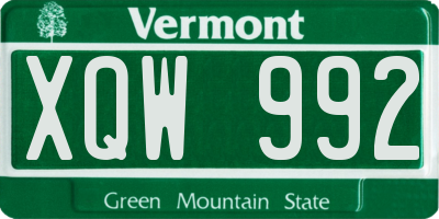 VT license plate XQW992