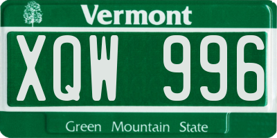 VT license plate XQW996