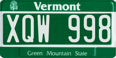 VT license plate XQW998