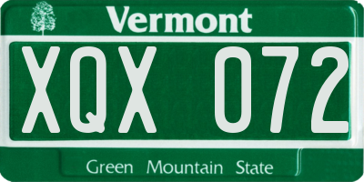 VT license plate XQX072
