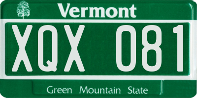 VT license plate XQX081