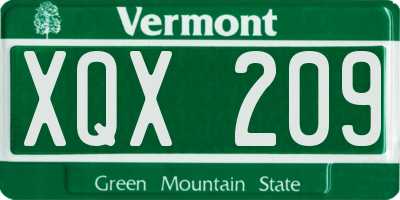 VT license plate XQX209