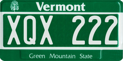 VT license plate XQX222