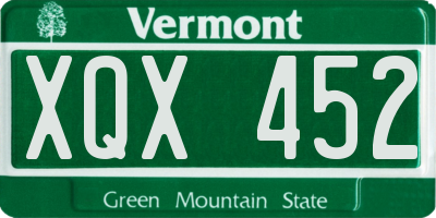 VT license plate XQX452