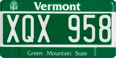 VT license plate XQX958