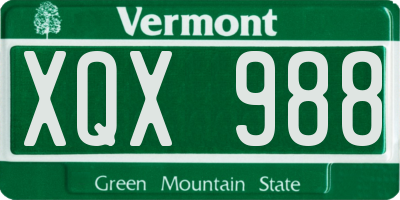 VT license plate XQX988