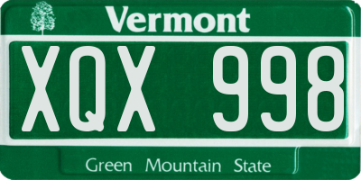 VT license plate XQX998
