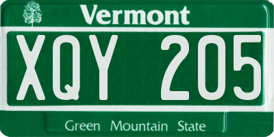 VT license plate XQY205
