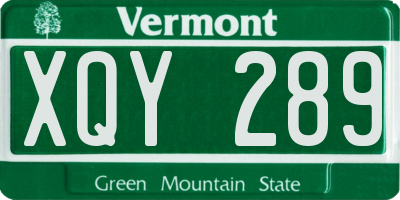 VT license plate XQY289