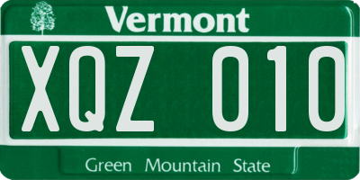 VT license plate XQZ010