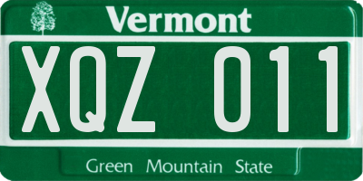 VT license plate XQZ011