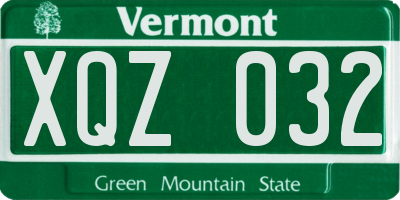 VT license plate XQZ032