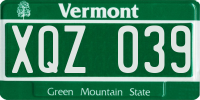 VT license plate XQZ039