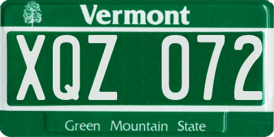 VT license plate XQZ072