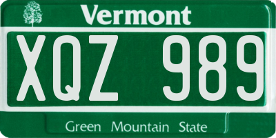 VT license plate XQZ989