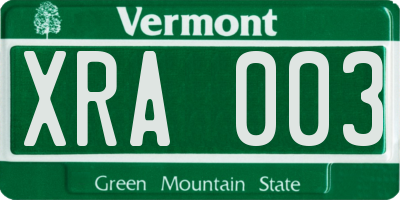 VT license plate XRA003