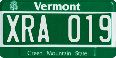 VT license plate XRA019