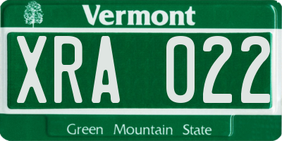 VT license plate XRA022