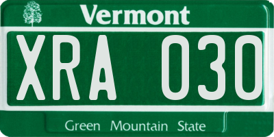 VT license plate XRA030