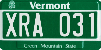 VT license plate XRA031