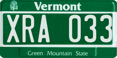 VT license plate XRA033